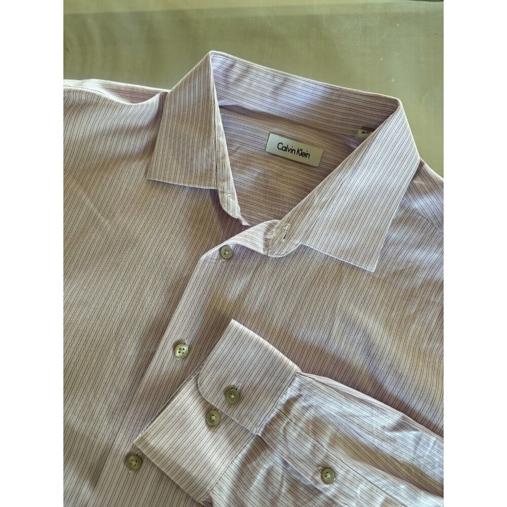 Calvin Klein Mens Tall 18‎ 36/37 Lavender Striped Long Sleeve Button Up Shirt